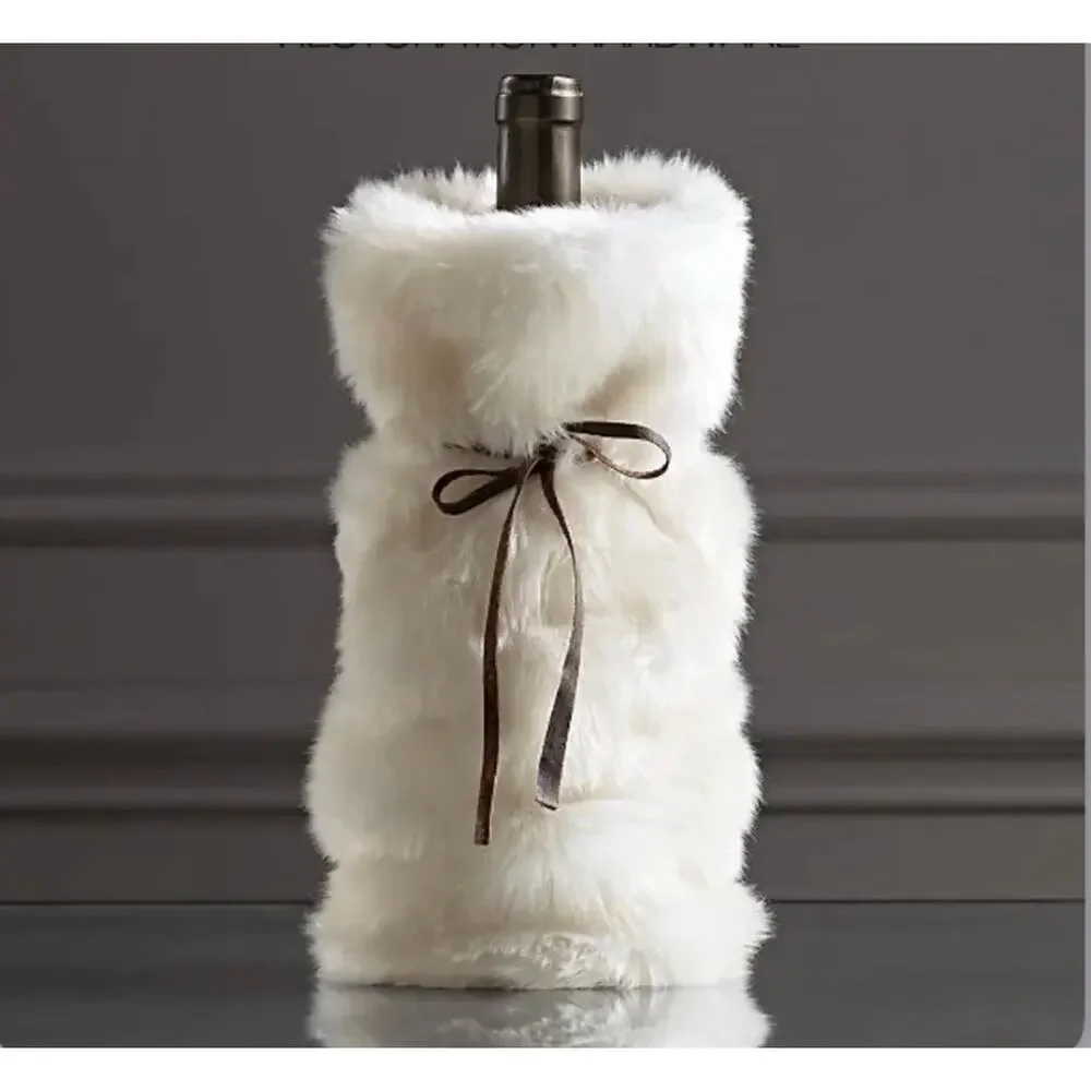 NEW Restoration Hardware Faux Fur Wine Bottle Cover Gift Holiday